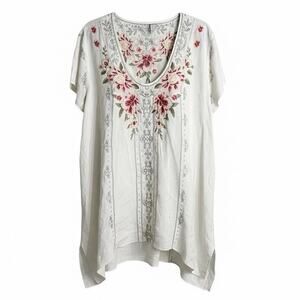 Johnny Was LA Top Christine Drape 100% Linen Floral Embroidery Sz L Resort Boho